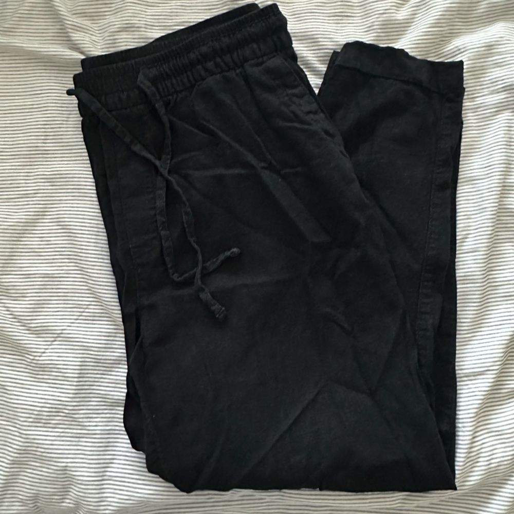 Old Navy Size Large Black Slim Leg Cropped Linen Pants